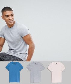 3 обтягивающих футболки с отворотами на рукавах ASOS DESIGN - СКИДКА - Мульти
