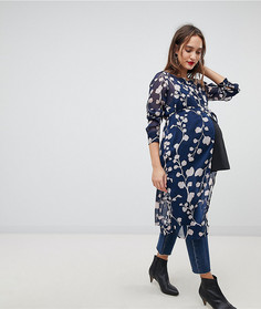 Удлиненная рубашка с цветочным принтом Mamalicious - Мульти Mama.Licious