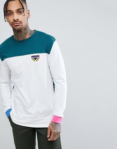 Свободный лонгслив колор блок с ацтекским принтом на груди ASOS DESIGN - Белый