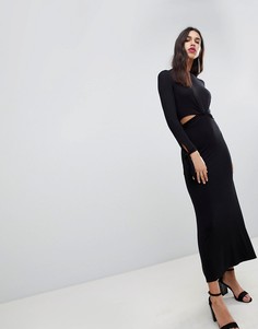 Платье макси с длинными рукавами и вырезами ASOS DESIGN - Черный