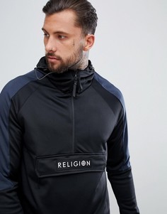 Трикотажный худи с контрастным капюшоном и боковыми молниями Religion - Темно-синий