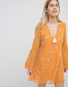 Свободное платье мини с цветочным принтом New Look - Черный