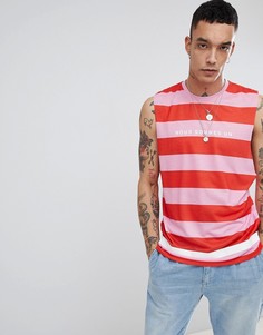 Футболка в полоску без рукавов с заниженными проймами и принтом ASOS DESIGN - Розовый