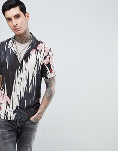 Рубашка с короткими рукавами и гавайским принтом AllSaints - Черный