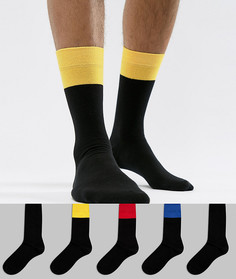 5 пар черных носков с контрастной отделкой ASOS DESIGN - Черный