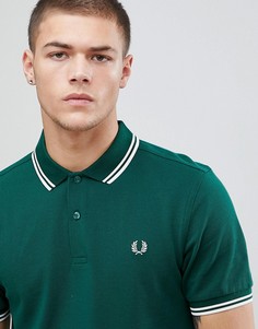Зеленая футболка-поло с контрастным воротником Fred Perry - Зеленый