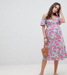 Платье миди с открытыми плечами и винтажным цветочным принтом ASOS DESIGN Maternity Ultimate - Мульти
