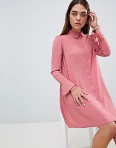 Платье-рубашка мини с длинными рукавами ASOS DESIGN - Розовый