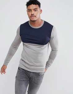 Серо-синий обтягивающий спортивный свитшот колор блок ASOS DESIGN - Серый