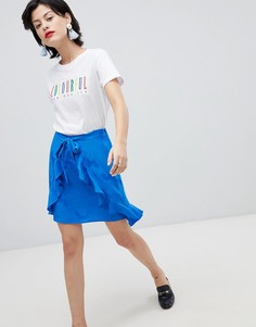 Мини-юбка с запахом и оборками River Island - Синий