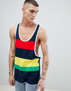 Темно-синяя майка-борцовка в стиле колор блок ASOS DESIGN - Темно-синий
