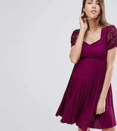 Приталенное плиссированное платье с кружевными вставками ASOS MATERNITY - Красный
