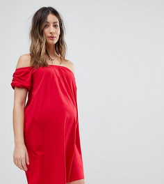 Платье мини с открытыми плечами и пышными рукавами ASOS MATERNITY - Красный