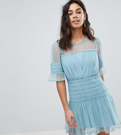 Короткое приталенное платье из сетки в горошек ASOS PETITE - Синий