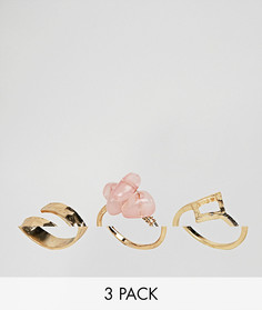 3 кольца (кованое/с камнями/с вырезом) ASOS DESIGN - Золотой