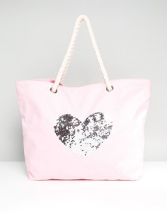 Хлопковая пляжная сумка с сердцем из пайеток South Beach - Розовый