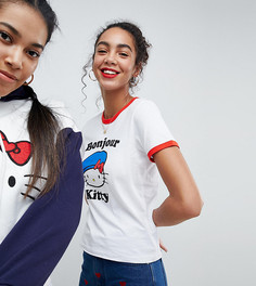 Футболка с принтом с надписью Bonjour Hello Kitty x ASOS - Белый