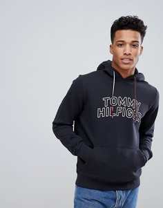 Худи черного цвета с логотипом на груди и полосами Tommy Hilfiger - Черный