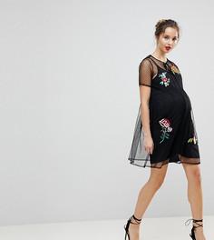 Сетчатое свободное платье мини с цветочной отделкой ASOS MATERNITY - Мульти