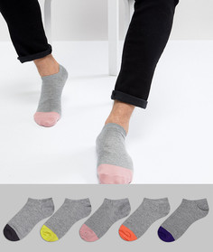Набор из 5 пар спортивных носков с контрастными вставками ASOS - Серый