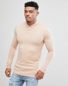 Бежевая облегающая футболка-поло с длинными рукавами ASOS DESIGN - Розовый