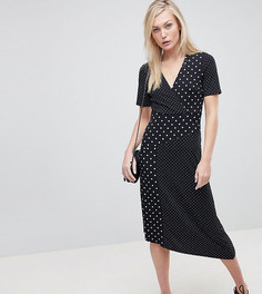 Платье миди с запахом, асимметричным краем и принтом в горошек ASOS TALL - Мульти