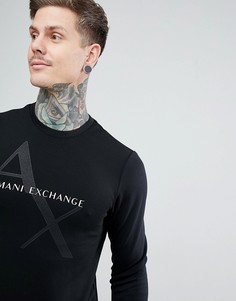 Черный свитшот с круглым вырезом и логотипом Armani Exchange - Черный