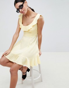 Короткое приталенное платье с оборками ASOS - Желтый