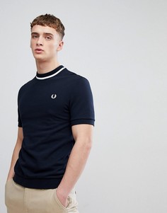 Темно-синяя футболка из пике с контрастной отделкой Fred Perry REISSUES - Темно-синий