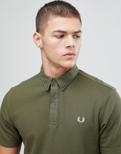 Поло цвета хаки из пике с оксфордским воротником Fred Perry - Зеленый