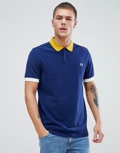Темно-синяя футболка-поло колор блок из пике Fred Perry - Черный