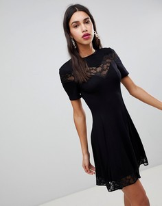 Чайное платье мини с кружевной отделкой ASOS DESIGN - Черный