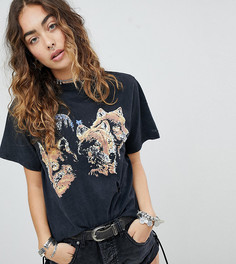 Oversize-футболка в винтажном стиле с принтом волка Sacred Hawk - Серый
