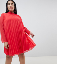 Плиссированное платье-трапеция миди ASOS CURVE - Красный