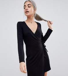 Платье мини с запахом и длинными рукавами ASOS DESIGN Petite - Черный