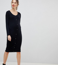 Облегающее платье миди с длинными рукавами и кнопками ASOS DESIGN Maternity - Черный