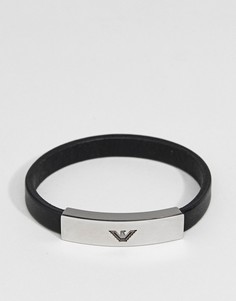 Черный кожаный браслет с логотипом-орлом Emporio Armani - Черный