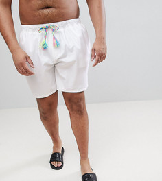 Белые шорты для плавания средней длины с разноцветным затягивающимся шнурком ASOS PLUS - Белый