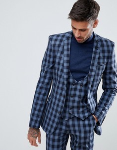 Синий приталенный пиджак в клетку ASOS - Синий