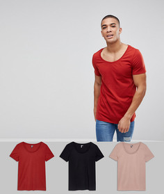 3 футболки с овальным вырезом ASOS DESIGN - СКИДКА - Мульти