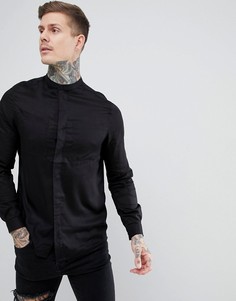 Черная удлиненная рубашка классического кроя с воротником на пуговице ASOS Design - Черный
