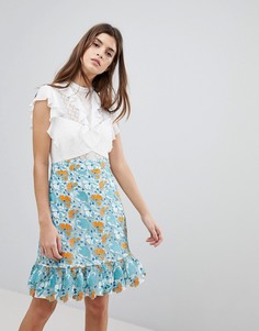 Кружевное платье мини с оборками Three Floor - Белый