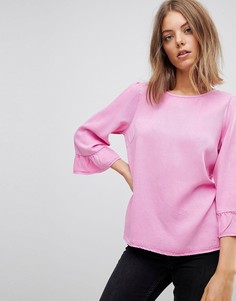 Топ из шамбре с оборками на рукавах Vero Moda - Розовый