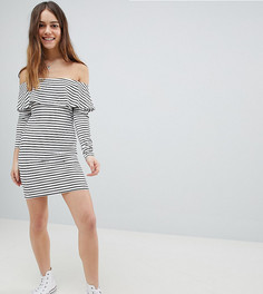 Облегающее платье в полоску с широким вырезом и длинными рукавами ASOS DESIGN Petite - Мульти
