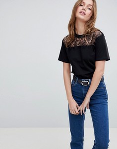 Футболка с кружевной кокеткой и эластичным краем ASOS DESIGN - Черный