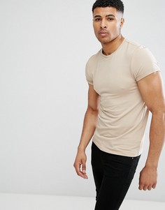Бежевая облегающая футболка с отворотами на рукавах ASOS DESIGN - Бежевый