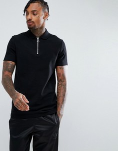 Черная футболка-поло из пике с молнией ASOS DESIGN - Черный