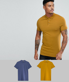 Комплект из 2 облегающих трикотажных футболок-поло ASOS DESIGN - Скидка - Мульти