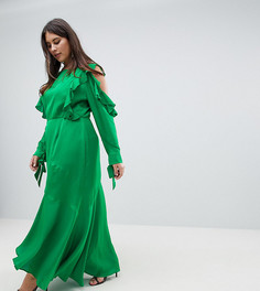 Платье макси с оборками на рукавах и вырезами на плечах ASOS DESIGN Curve - Зеленый