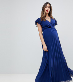 Платье макси с плиссированной юбкой и оборками ASOS Maternity - Темно-синий